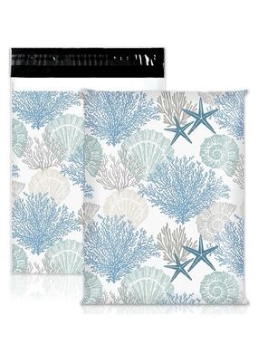 10Pk 10x13 Ocean Beach Starfish & Seashell Poly Mailers